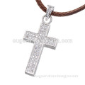 2016 leather core chain pave Zircon cross pendant necklace women silver Christianity necklace